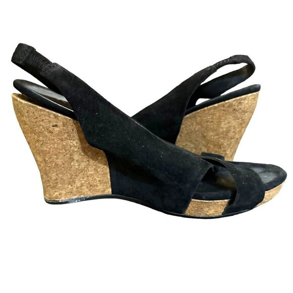 UGG Hazel Criss Cross Black Suede‎ Cork Wedge Slingback Sandals Boho Size 6 - Picture 7 of 11
